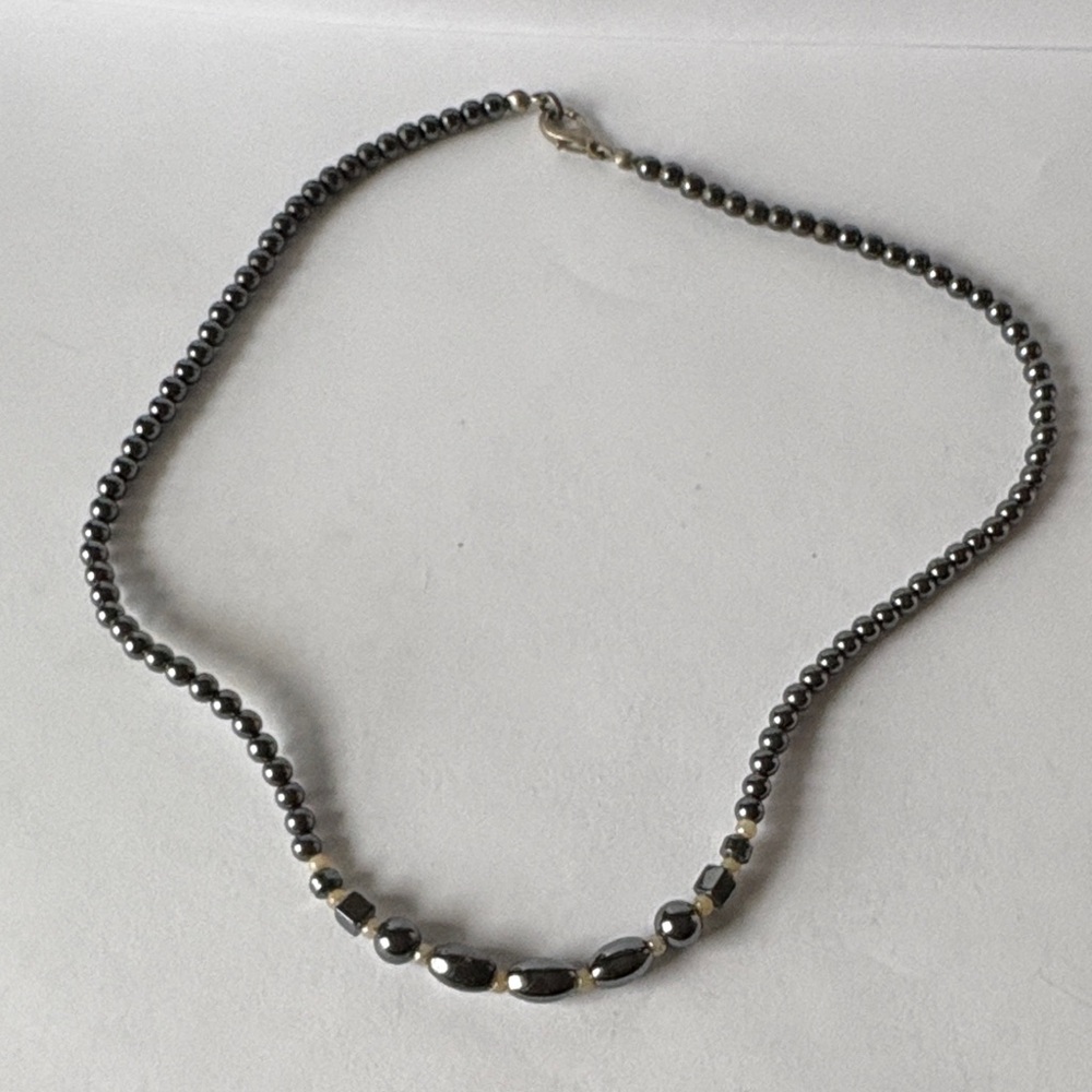 Elegant Hematite Silver Beaded Necklace